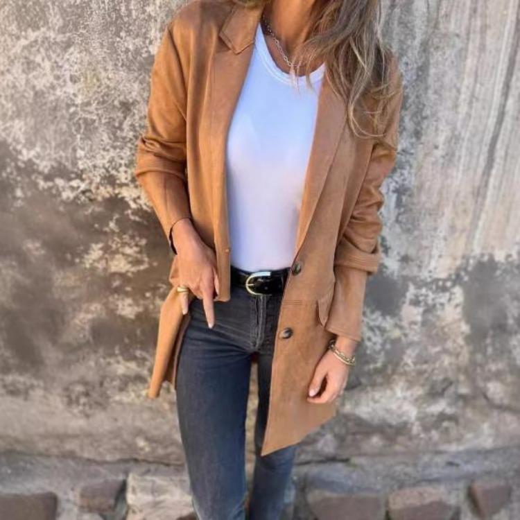 Warm Lady Winter Coat Mid Length Single Breasted Turn Down Collar Long Sleeves Pure Color Fake Pocket Outerwear Jacket Overcoat