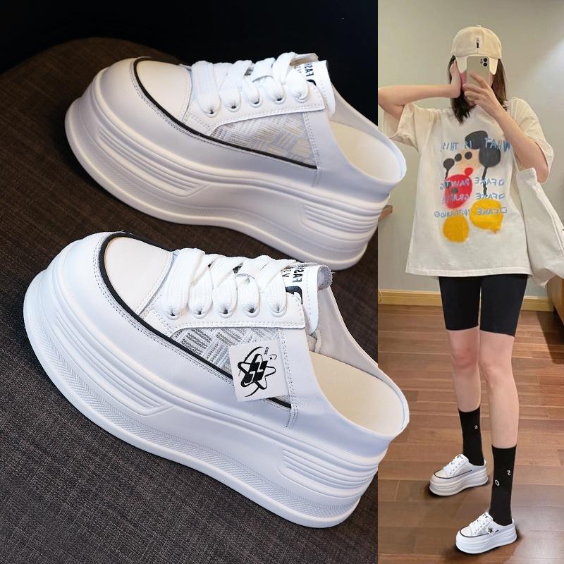 7CM mesh thick-soled bag head half slippers women's 2026 spring and summer versatile height-increasing muffin dad shoes
