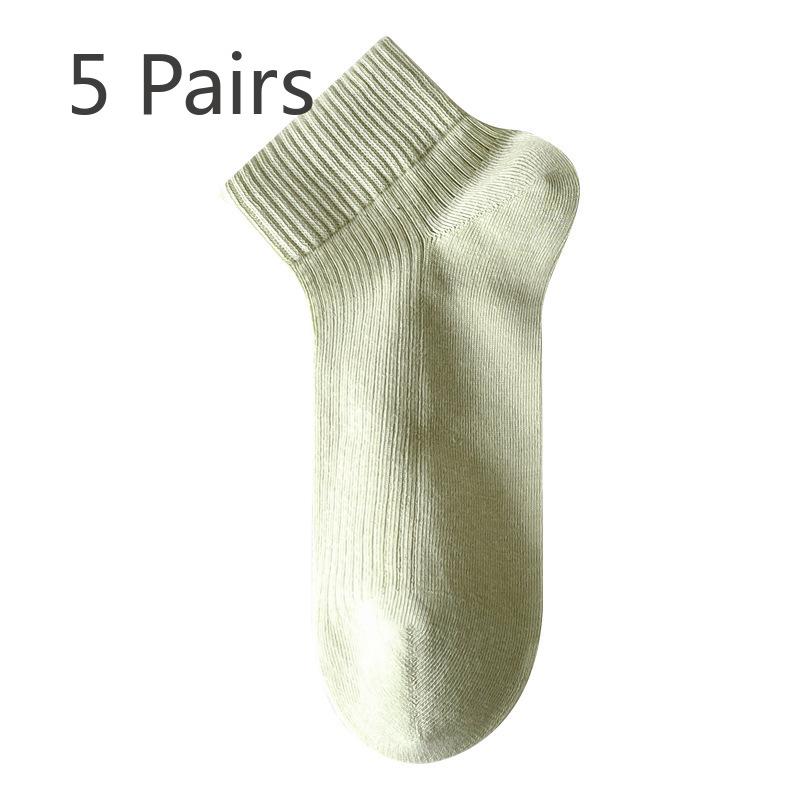 5 Pairs of Women's Spring and Summer Thin Breathable White Boneless Antibacterial and Deodorant Short Tube Cotton Socks