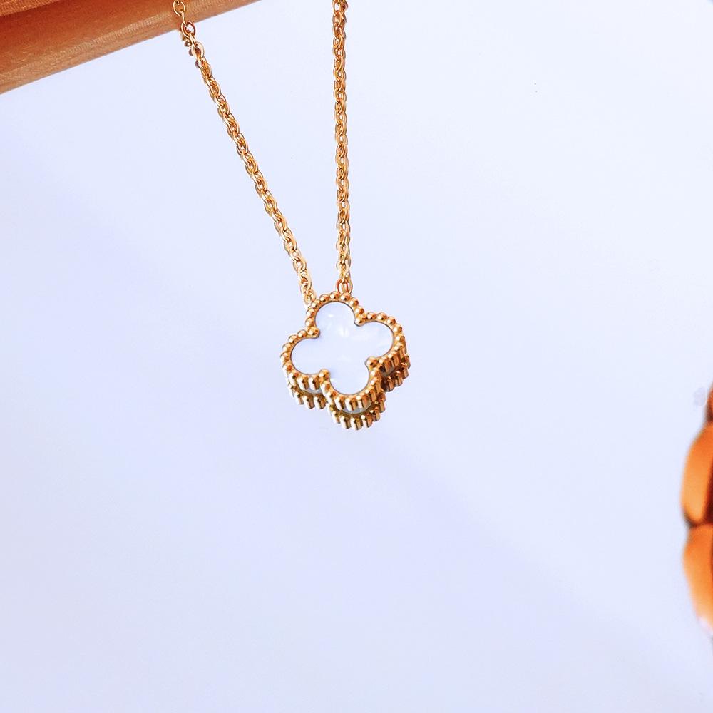 15mm Lucky Four-Leaf Clover Necklace Titanium Steel Light Luxury High-End Double-Sided Design Collarbone Necklace 13mm