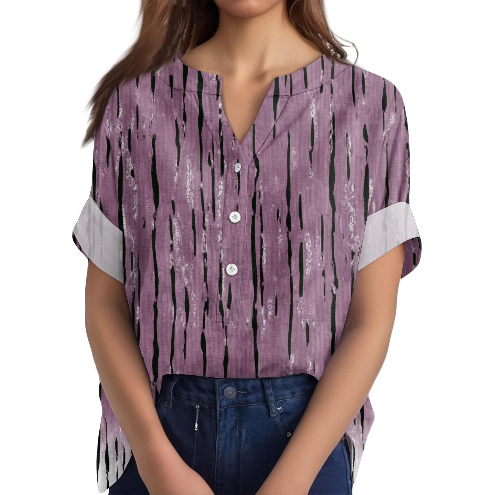 

Женская хлопково-льняная футболка с круглым вырезом, коротким рукавом и пуговицами, футболка с принтом XL фиолетовый