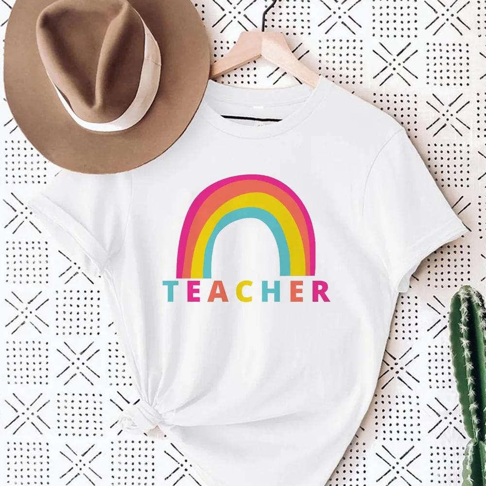 Womens Teach Love Rainbow Mama Graphic TShirt Harajuku Style Aesthetic Rainbow Print Modal Dress Casual Top for Women Cartoon