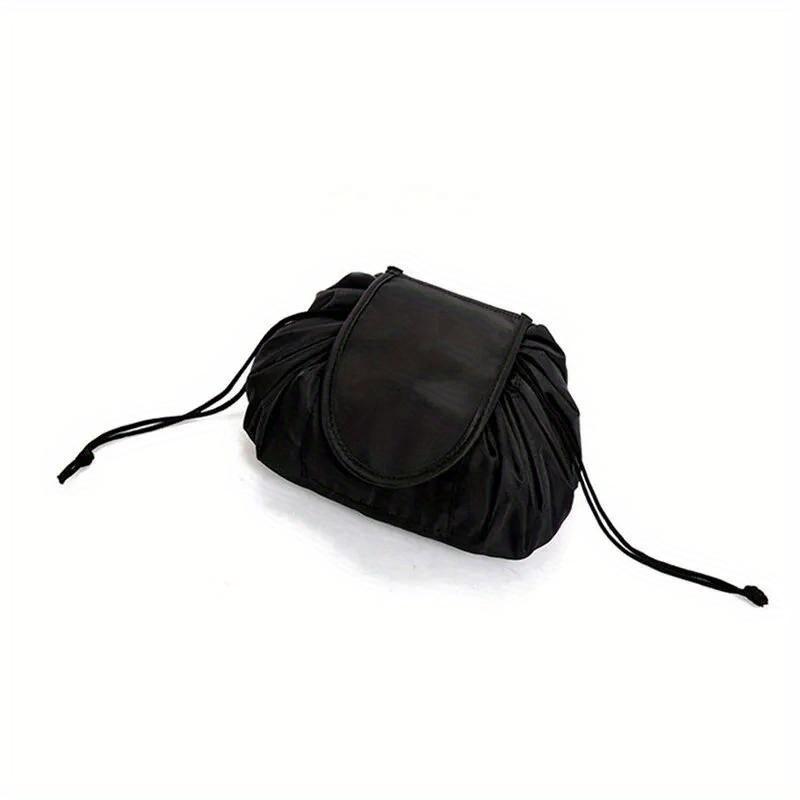 

Glossy Black Large Drawstring Makeup Bag, High-Quality Portable Travel Cosmetic Organizer for Women