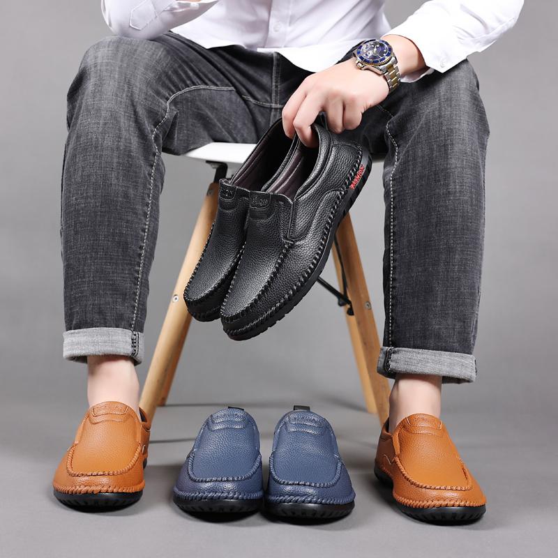 Fashion Men's Genuine Leather Casual Shoes Hollow Breathable Flat Shoes Men's Fashion Office Business Shoes Handmade Soft Sole Shoes