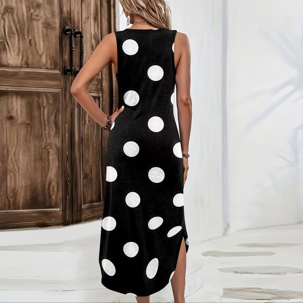 Women's Polka Dot Sleeveless Maxi Dress Loose Fit Casual Summer Dress
