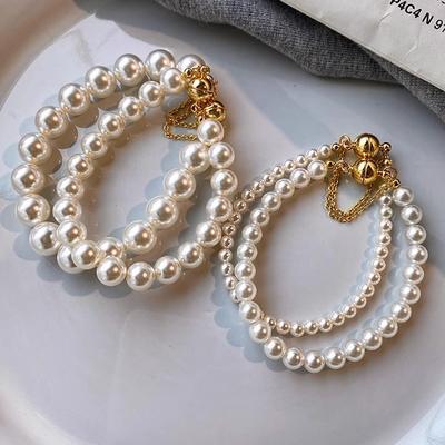 Anti Loss Round Strong Light Magnetic Buckle Pearl Bracelet