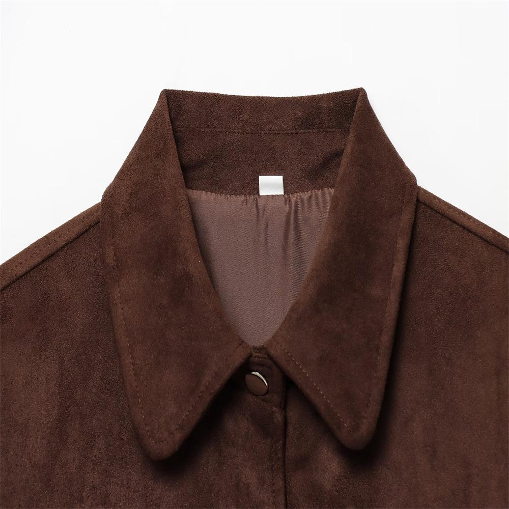 Autumn new women's clothing European and American style fashion simple and versatile suede texture long-sleeved jacket