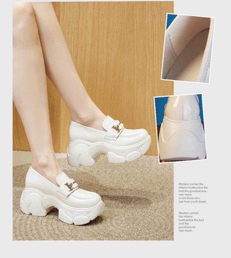 Mocasini negri britanici de primăvară 2024 pentru damă - pantofi cu talpă groasă, cu încălțăminte, care se potrivesc cu înălțimea interioară