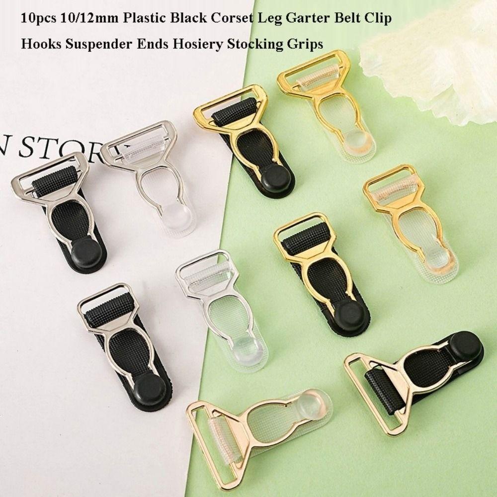 10pcs Black Corset Leg Garter Belt Clip 10/12mm Suspender Clips New Hosiery Stocking Grips