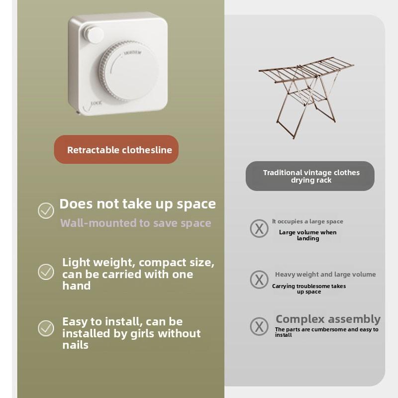 Retractable Clothesline Indoor Invisible Retracting Clothes Drying Laundry Line Wall Mounted Non-Sagging Clothes Hanger Line
