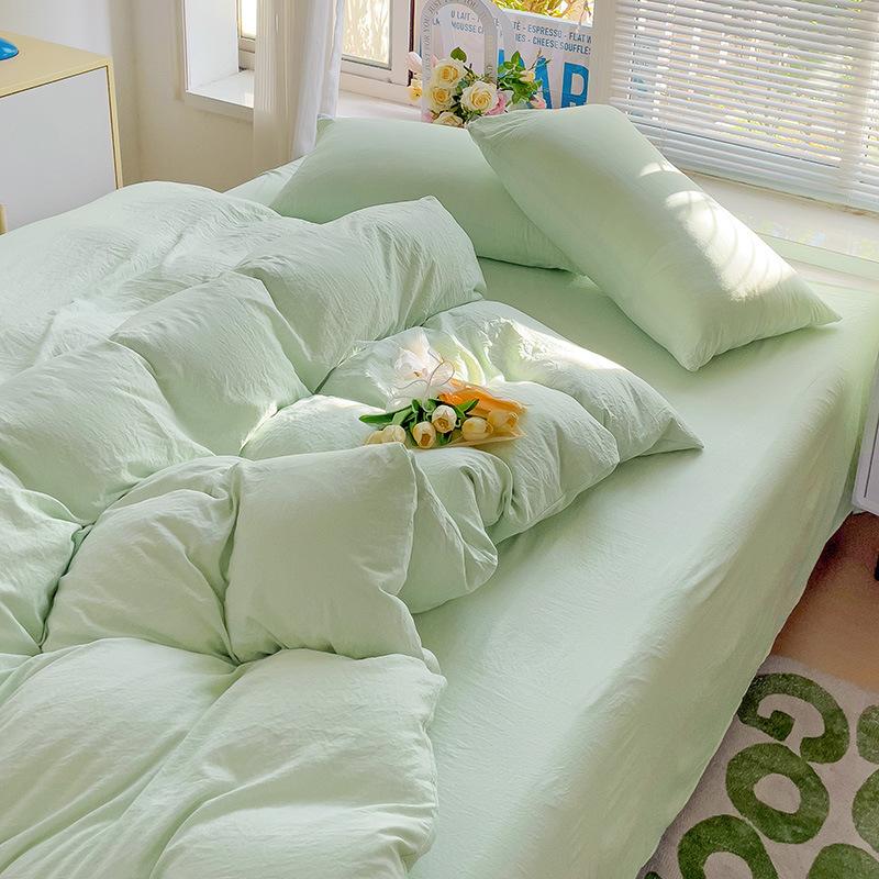 Washed Cotton 4-Pcs Set Class A Maternal Infant Grade Solid Color Single Quilt Set, Bed Sheet 4-Pcs Set, Small Fresh 3-Pcs Set