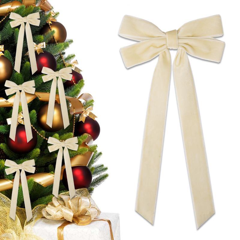 Large Red Velvet Christmas Bow Ornament Xmas Tree Hanging Decor for New Year Wedding Party Home Decoration