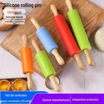 Food Grade Silicone Rolling Pin with Solid Wood Handle - Non-Stick, Heat-Resistant Baking Tool