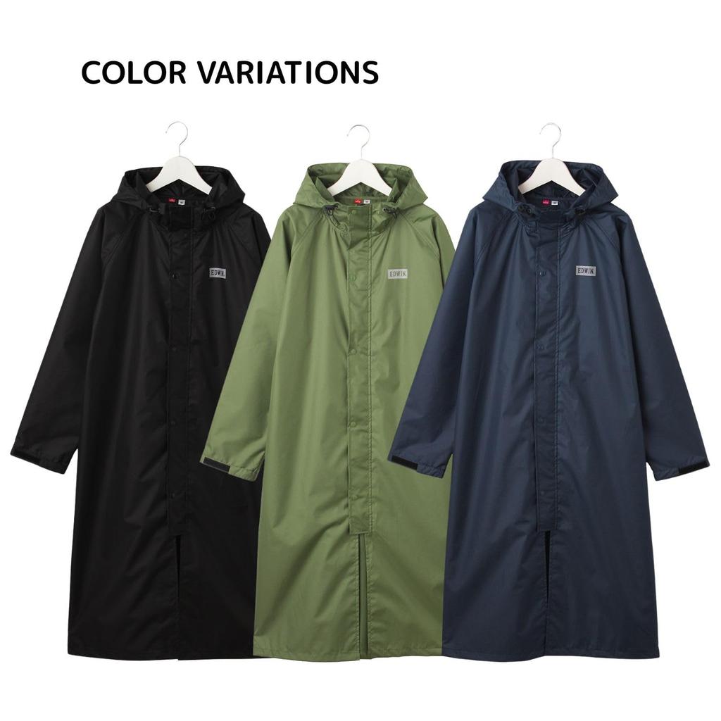 Moonbat EDWIN Long Raincoat with Storage Size L Pouch, Water-Repellent, Black, (53069)
