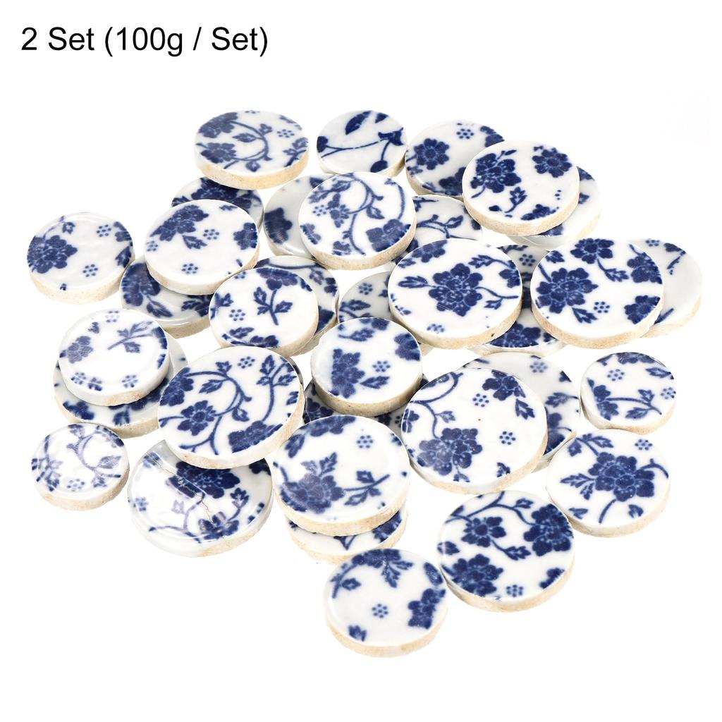 uxcell Craft Ceramic Mosaic Tiles 200g Round Blue and White Ceramic Mosaic Kit for Garden Paving Stone Cup Pads Set, Tiles,