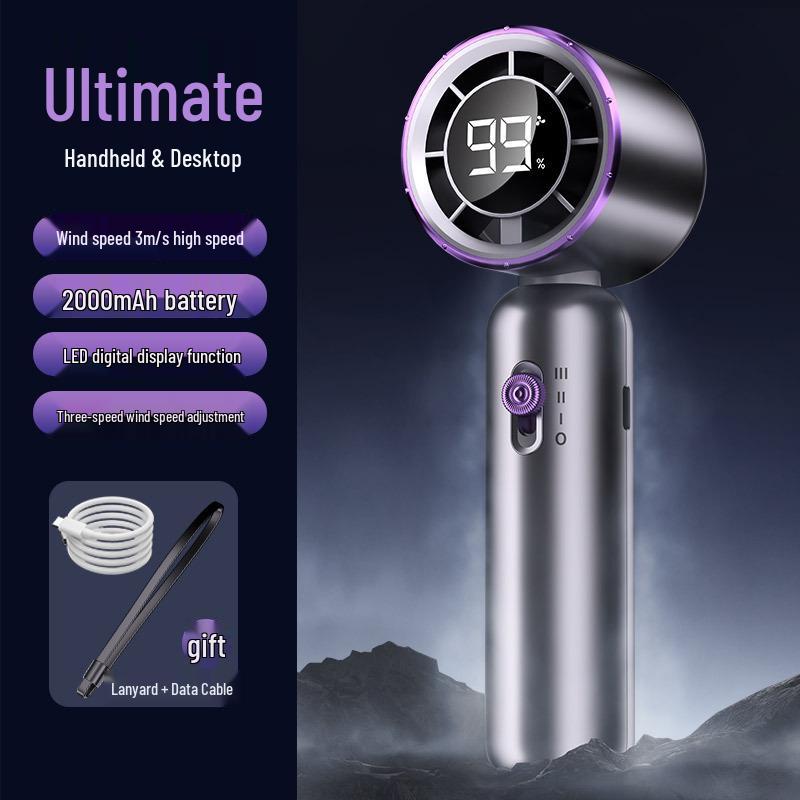 Compact USB Rechargeable Mini Fan with Digital Display