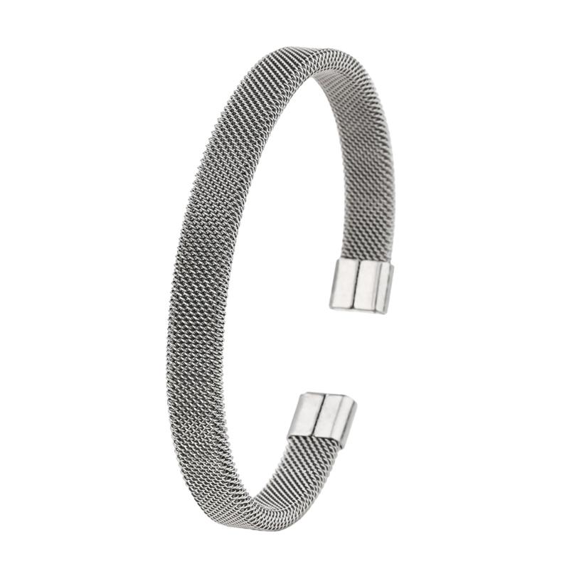 Versatile C Shaped Open Bangle Stainless Steel Jewelry Modern Mesh Design Unisex C Shaped Bangle for Casual Styling