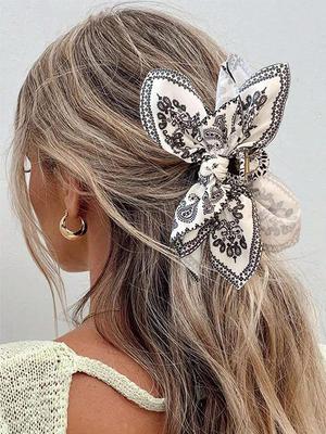 Bohemian Style Bow Hair Claw Cashew Paisley Shark Clip Large Size Hair Clips Boho Vacation Headwear Women Hair Accessories