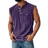 Canotta da uomo senza maniche con scollo Henley, abbottonatura e taschino sul petto, vestibilità casual ampia, maglietta estiva