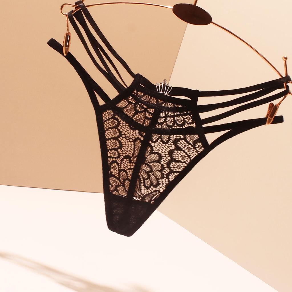 Women's Sexy Lace Thongs with Crown Design, Low Waist and Thin Strap