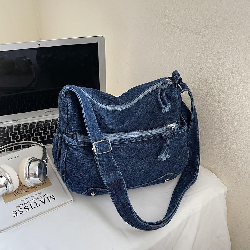 Women's bag new messenger bag women's large-capacity washed denim bag multi-compartment shoulder bag