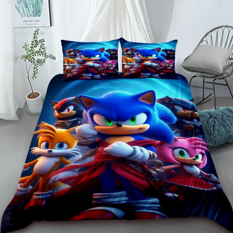 Sonic Duvet Cover for Kids Cool Bedding Set, Duvet Cover for Bedroom Decor Soft and Comfortable Twin, Double, Queen, King