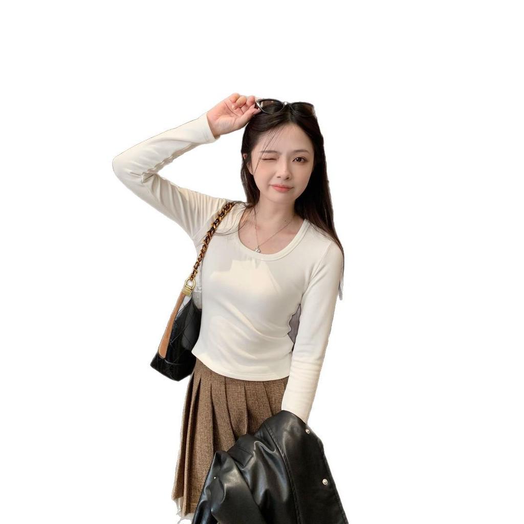 Classic Soft Bouncy U-neck Long-sleeve Versatile Slimming Base Layer Shirt