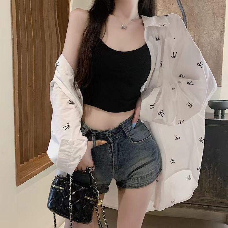 Loose Lazy Style Bow Printing Long-sleeved Shirt Women's Spring and Summer New Design Sense Casual Sunscreen Shirt Top