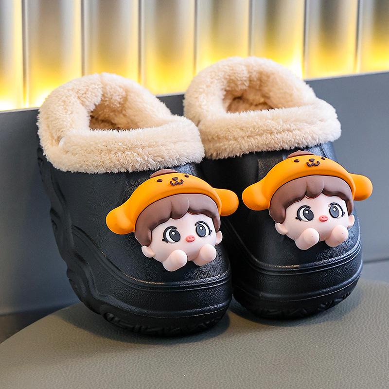 Children's Non-Slip Cotton Slippers: Warm, Waterproof EVA Winter Shoes for Boys, Girls, and Adults.