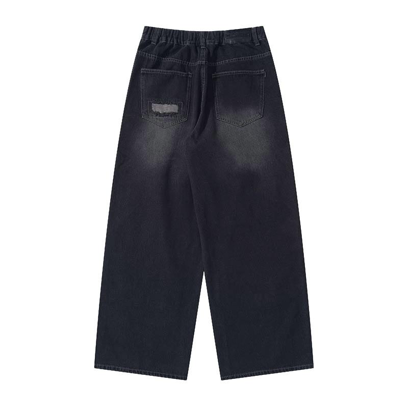 Women's Vintage Ripped Jeans Loose Straight Leg Wide-leg Mop Denim Pants