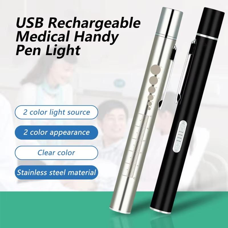 Mini Portable Penlight LED Flashlight Oral Pupil Medical Handy USB Rechargeable Stainless Steel Torch Light Outdoor Fishing Tool