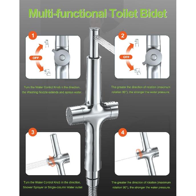 Bidet Attachment for Toilet-Handheld Bidet Sprayer for Toilet-Dual Nozzle Bidet Toilet with Adjustable Water Pressure - Feminine & Rear Wash-Easy