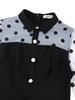 Plus Size Black & White Polka Dot Puff Sleeve Waist-Cinched Shirt Collar Work Dress