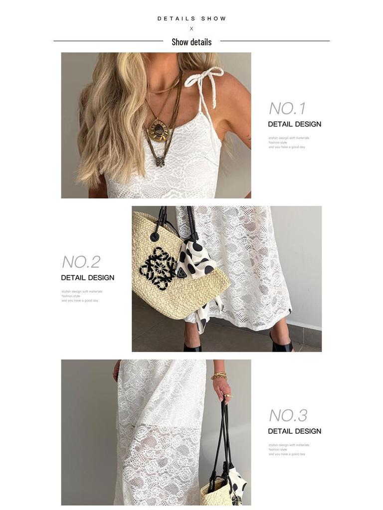 European and American Strappy Lace See-through Square Neck Slimming Long Dress for Spring and Summer.