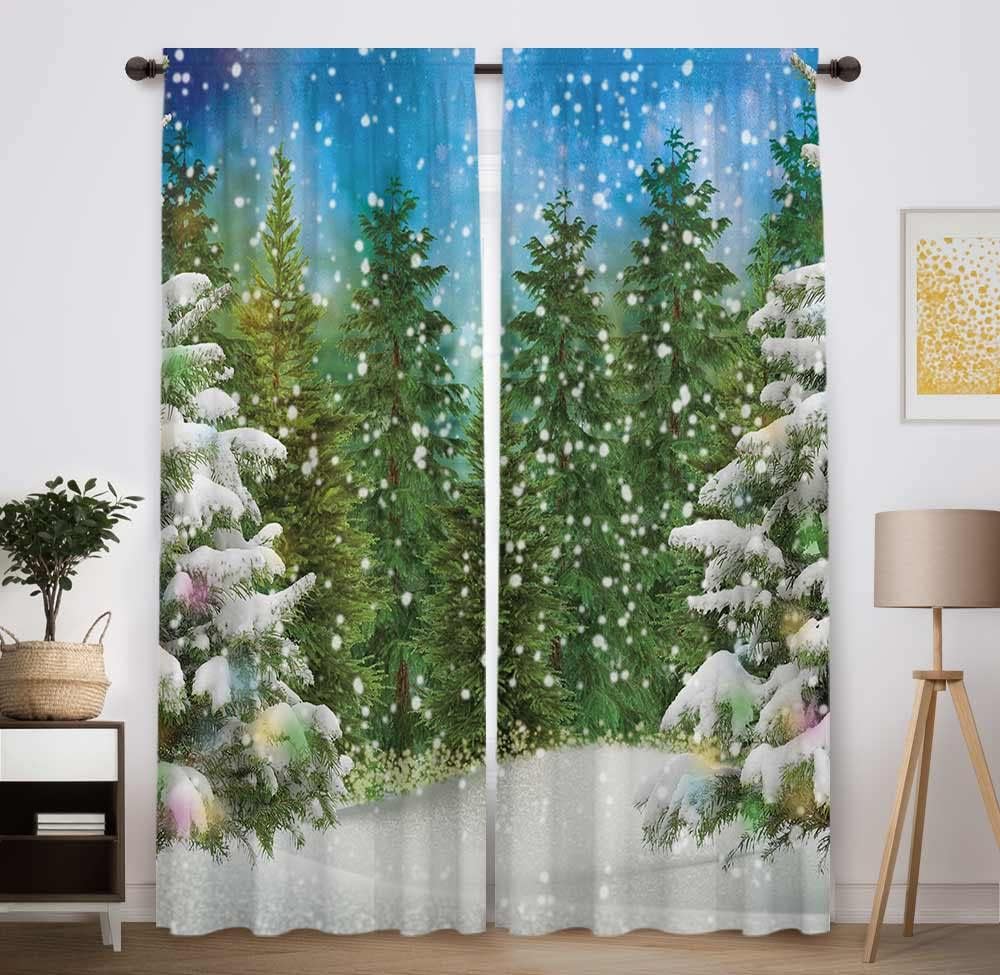 Winter Tree Curtains Living Room Bedroom Children Decor Christmas Curtain Xmas Festive Themed Window Darkening Polyester Ideal For Sitting