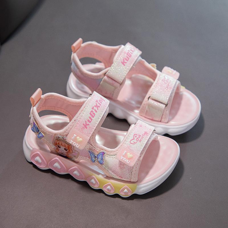 

Сандалии для девочек, летние, новые, детские, спортивные, нескользящие, пляжные, тапочки, маленькая принцесса, модные, с мягкой подошвой, классные тапочки 37 розовый