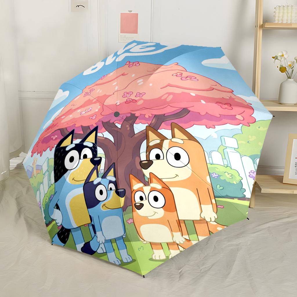 Bluey Friends Adventure Portable Automatic Umbrella with 8-Rib Foldable Design for Outdoor Daily Use Compact Folding Umbrella