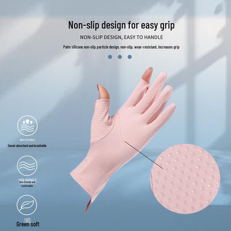 Women's Fingerless Ice Silk Cycling Gloves - UV Protection, Non-Slip, Breathable Summer Outdoor Sports Gloves