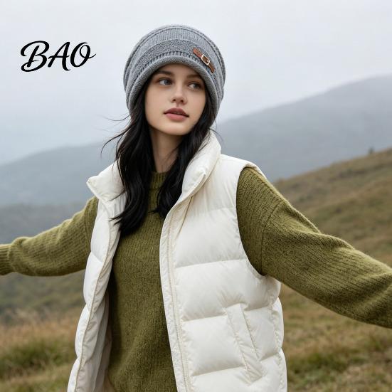 Velvet Lined Thermal Cap Winter Knitted for Women Girls, Thickened Warm Hat Cold Weather, Casual Outdoor Snow Plush Fashion Stacked Hat, Stylish