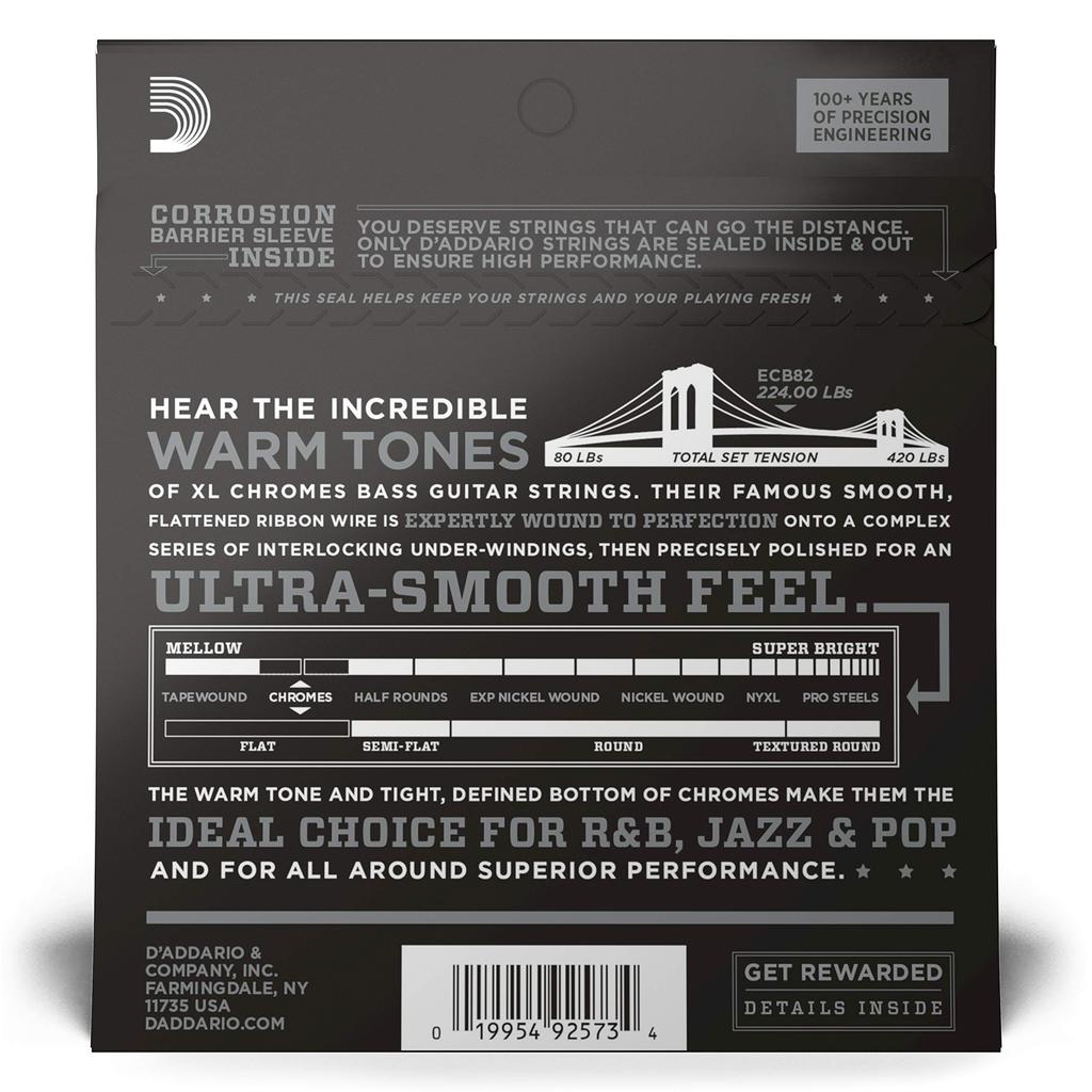 D'Addario ECB82 Flatwound Bass Strings, Long Scale, .050-.105 (Official Japanese Product)