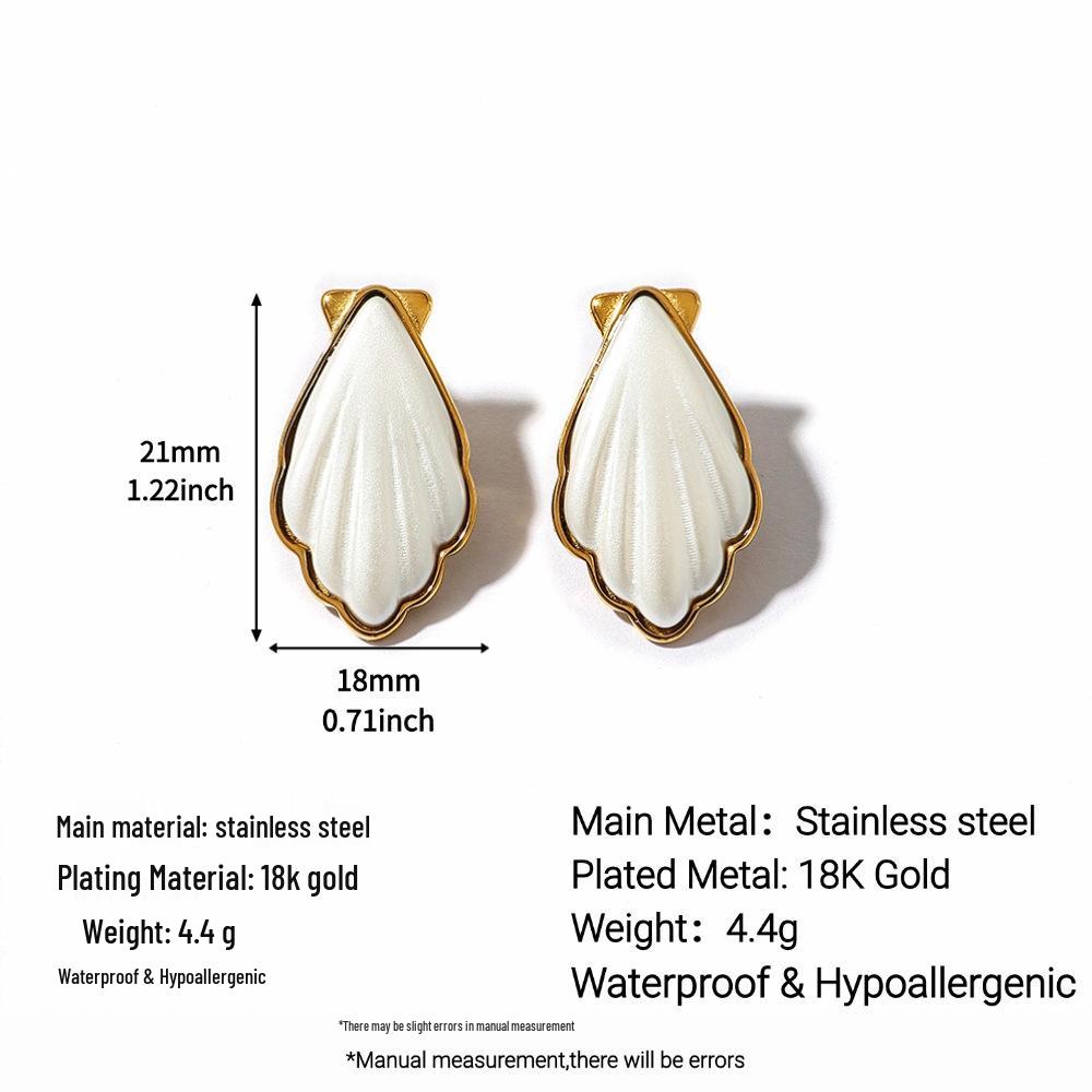 Stainless Steel & Titanium Shell Stud Earrings, European American Style, 18k Gold Vacuum Plated, Waterproof Jewelry for Women