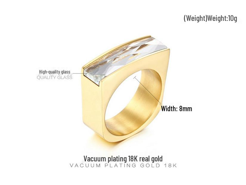 European-American Minimalist Gold Stainless Steel Multicolor Gemstone Ring for Women