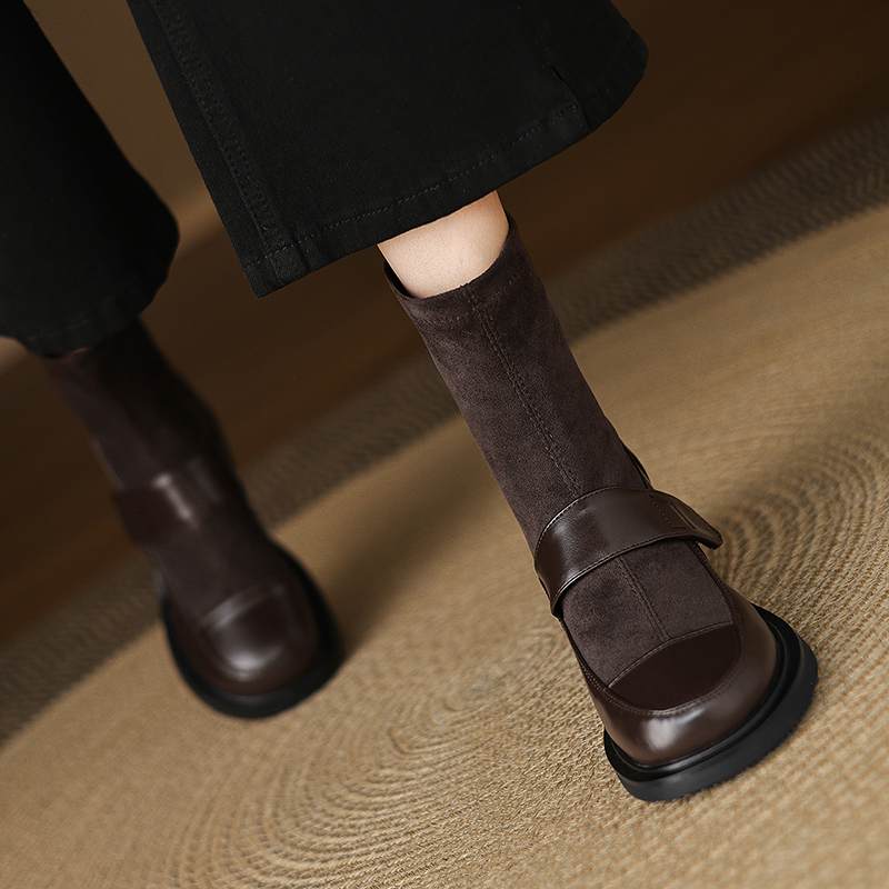 Krazing Pot Microfiber Winter Round Toe Modern Platform Size 33 Boots Size 43 Women Fashion Flock Elastic Ankle Boots