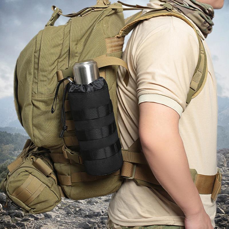 Outdoor Molle Tactical Water Bottle Holder Drawstring Kettle Pouch Carrier For Camping Hiking Cycling Hunting 4