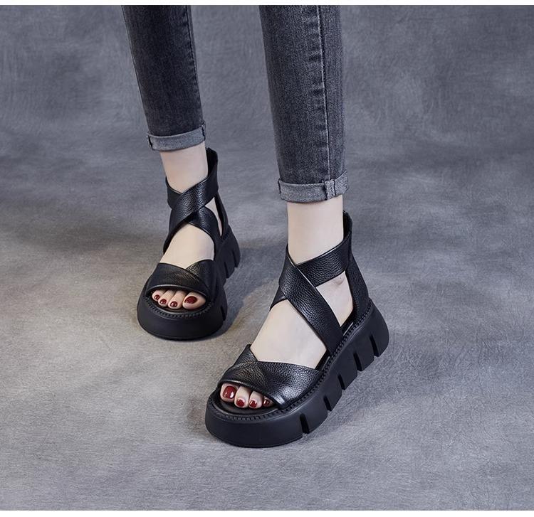 Damen Vintage Plateau Römersandalen