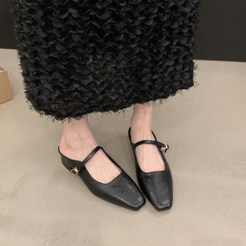 Baotou half slippers women's summer outer wear spring and autumn new Korean version French evening breeze temperament silver single shoes thick heel d