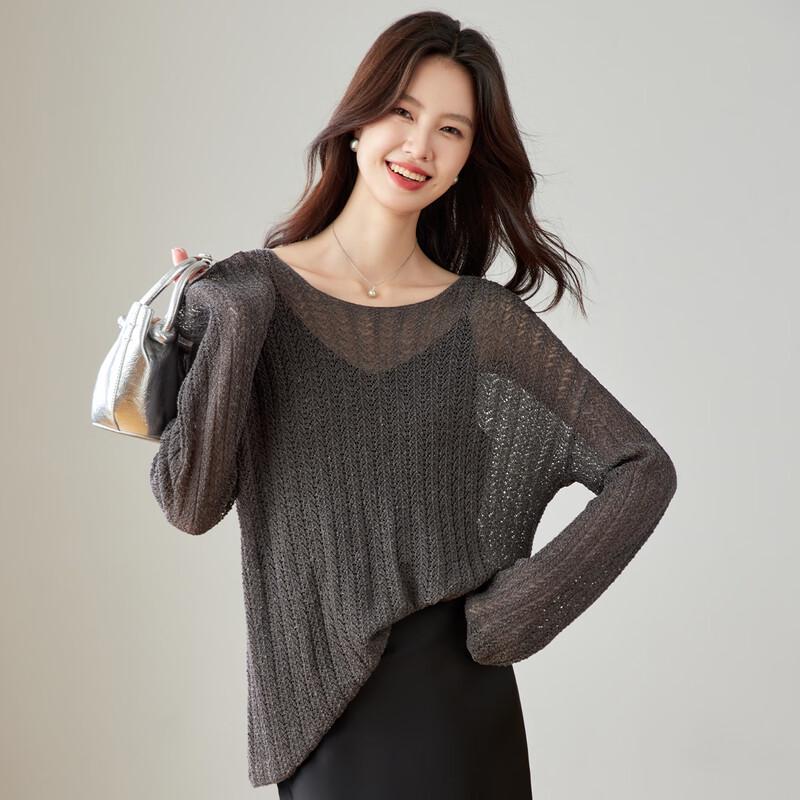 Women's Sheer Hollow-out Knit Pullover Top