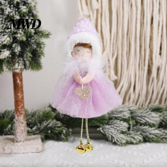 Small Decorative Keepsakes Christmas Angel Hanging Ornaments, Tulle Dress Doll Pendant Pastel Holiday Home Decor with Bell for Xmas Tree Wedding Party