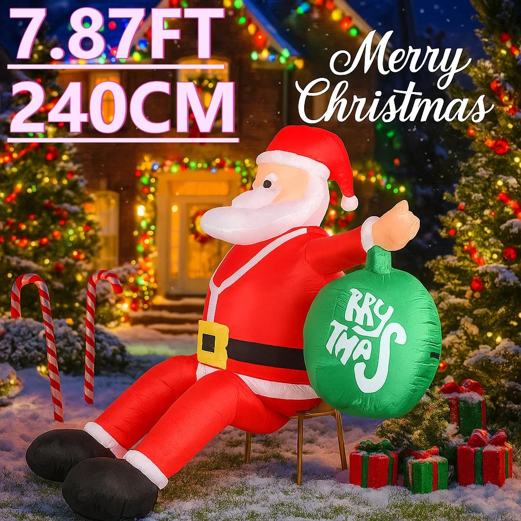 7.87FT LED Light Xmas Inflatable Santa Claus Christmas Ball Toy Yard Party Decoration Home Ornaments Supplies Xmas Holiday Gifts