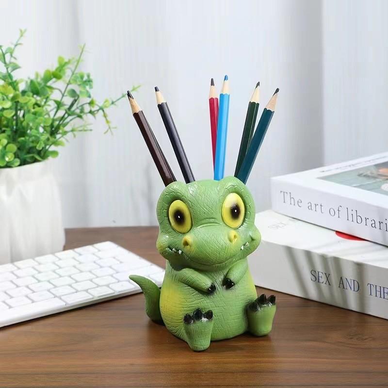 

And Colorful Cute Dinosaur Desk Accessory Resin Pencil Pot For Creative Workspaces Green Dinosaur Holder
